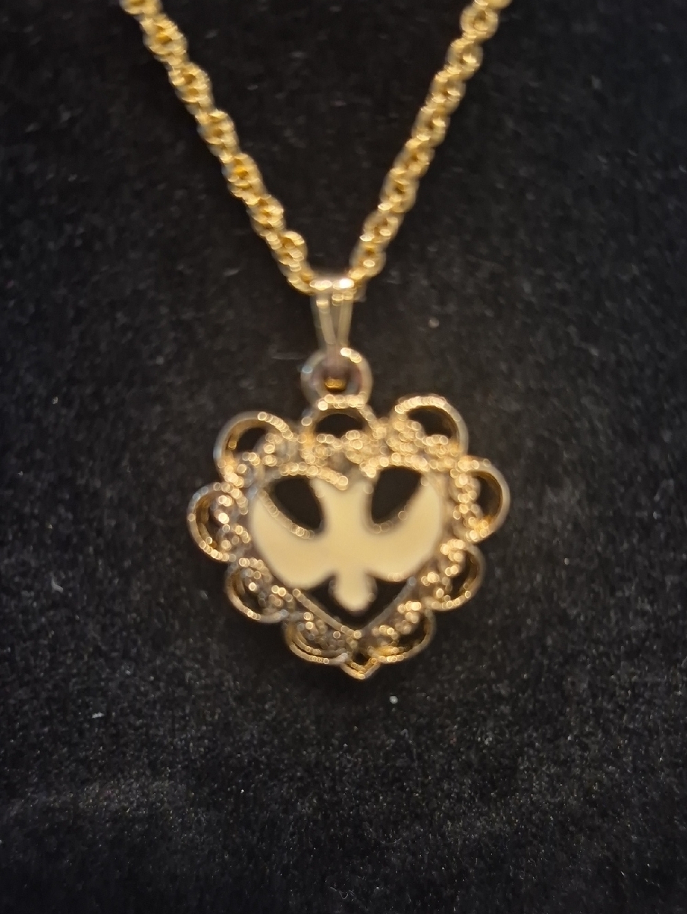 Delicate Vintage JJ Jonette Gold Heart Pendant Necklace with Dove Motif